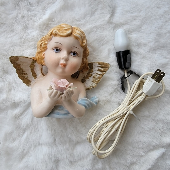 Vintage Porcelain Bisque 6" Cherub Angel Night Light Tilso-Norcrest-Lefton-Ardco - Picture 10 of 13